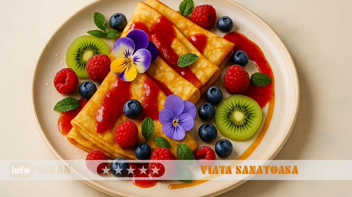 Clătite pufoase, aromate și decorate cu fructe de sezon
