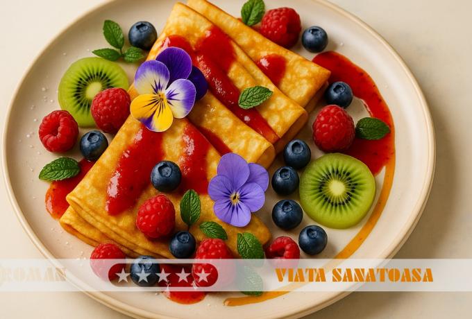 Clătite pufoase, aromate și decorate cu fructe de sezon